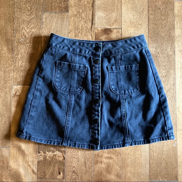 Brandy Melville Black Button Up Jean Skirt - Picture 2 of 4
